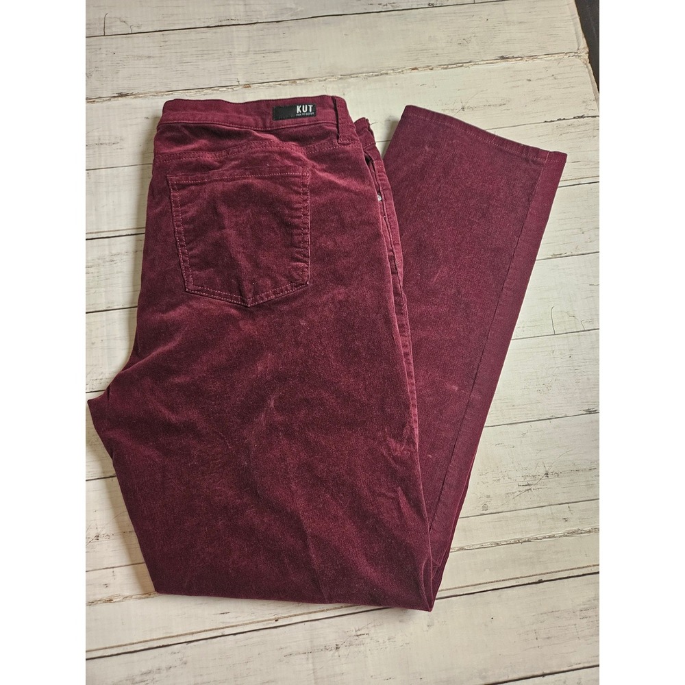 KUT from the Kloth Catherine Boyfriend Corduroy Pants Burgundy Wine Size 16